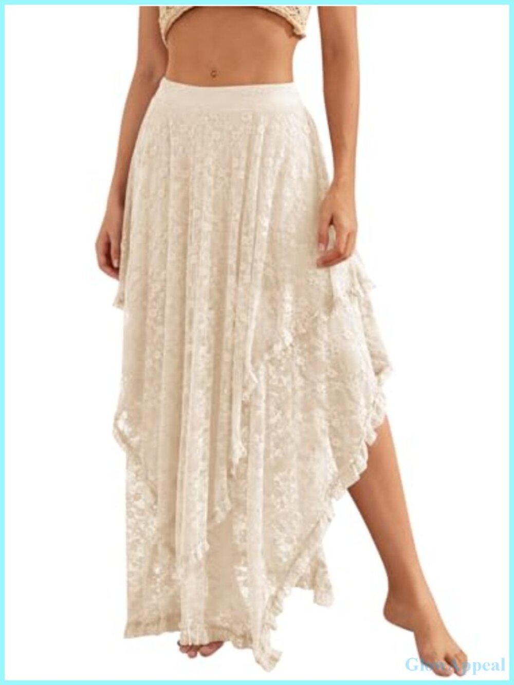 Women's Lace Long Maxi Skirt Elastic Asymmetrical Flowy Beach Cover Up